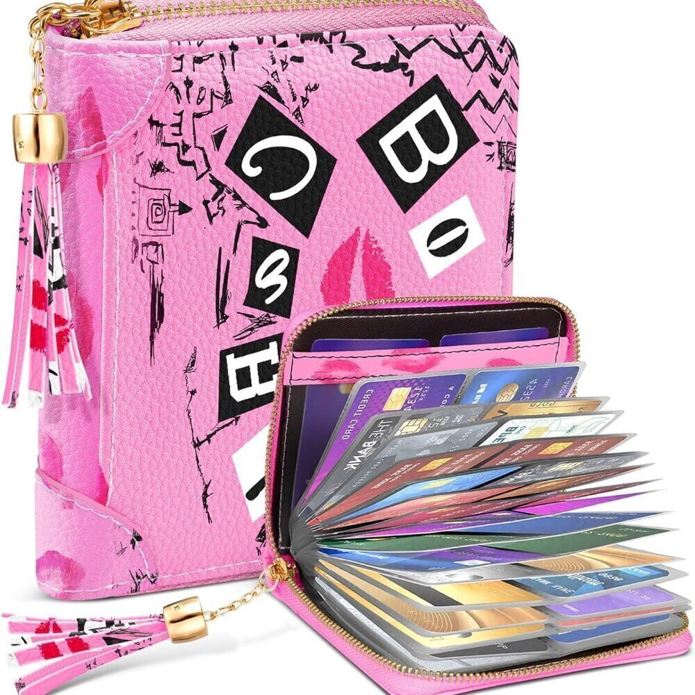 Women Girls Leather RFID Blocking Card Holder Large Capacity Zipper Wallet